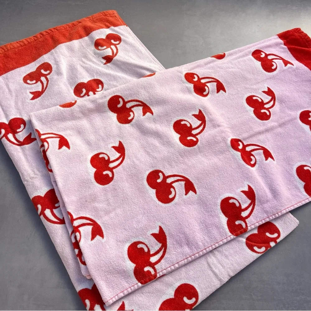 Cherry Print Cotton Beach Towels (set of 2)